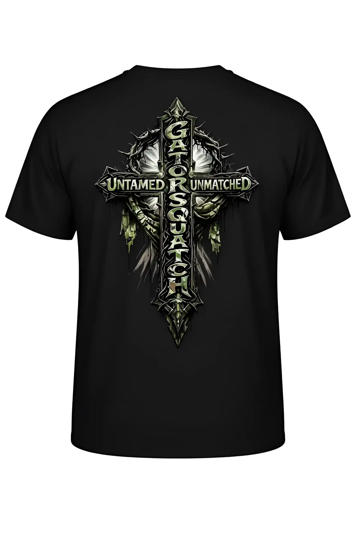 Gatorsquatch Specialty cross w graphic on front.